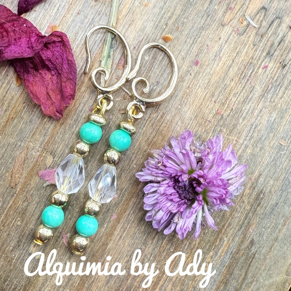 Classic amazonite quartz gold elegant earrings